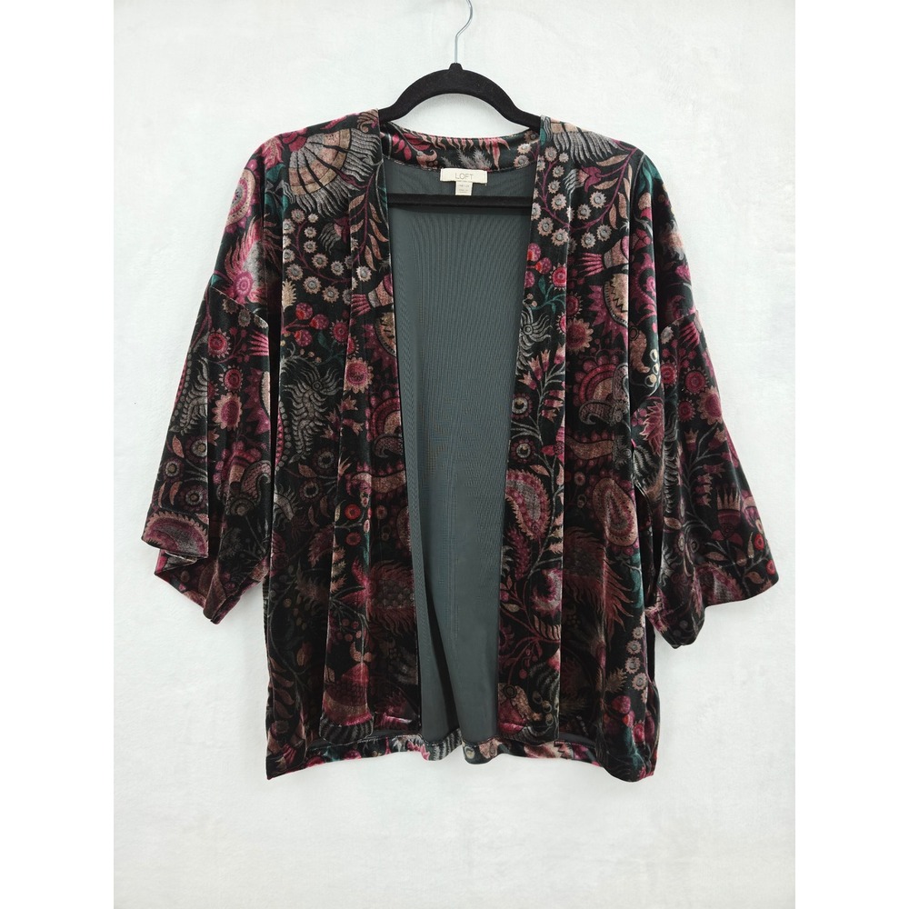 Loft Velvet Kimono Wrap Floral Paisley Open Front Cardigan One Size Artsy Layer